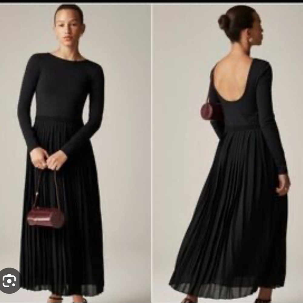 J. Crew Black Pleated Long Sleeve mixed media Dress